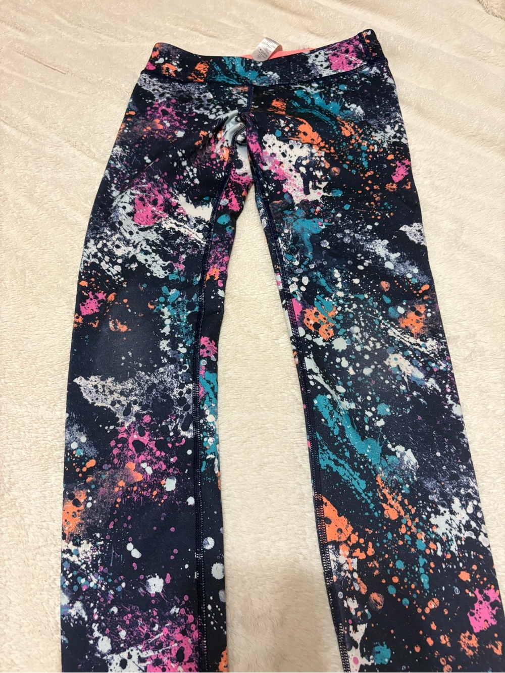Ivivva Black Leggings with Teal, Pink & Orange Splatter